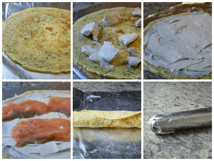 Rollitos de crepe de salmón y queso