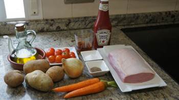 Lomo al horno con ketchup y verduras