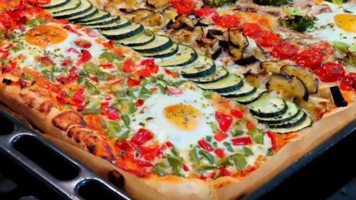 Pizza vegetariana con masa casera. Receta fácil y rápida